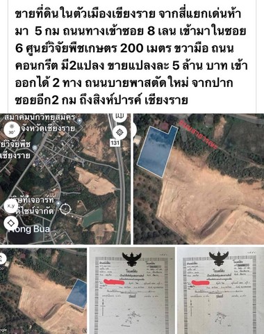 ขายที่ดินในตัวเมืองเชียงรายจากสี่แยกเด่นห่างมา 5 กิโลเมตร อำเภอเมืองเชียงราย จังหวัด เชียงราย